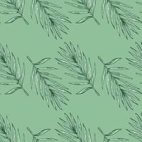 Palm leaves seamless pattern. Tropical branch in engraving style. vector