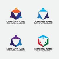 Teamwork connecting people hexagon concept logo symbol icon vector design