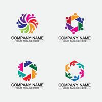 trabajo en equipo conectando personas hexágono concepto logotipo símbolo icono vector diseño