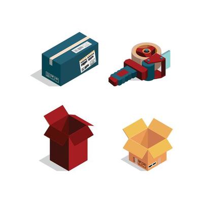 boxes isometric cardboard packages open closed container shipping cartons box