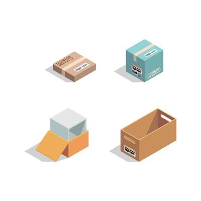 boxes isometric cardboard packages open closed container shipping cartons box