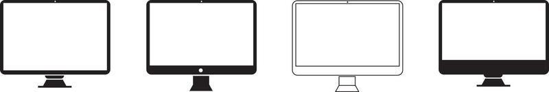 Computer icons set. Desktop computer icon set. Computer different style. Monitor display screen collection. Flat and line icon vector