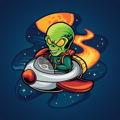 Alien ride a spaceship