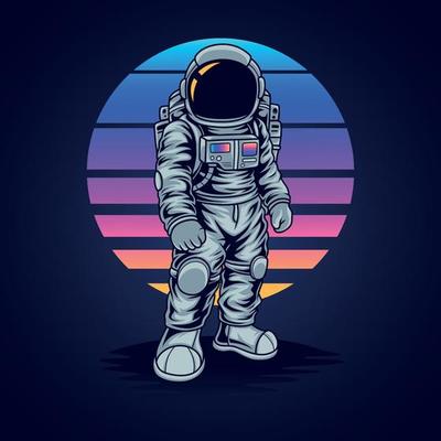 Astronaut with retrowave background