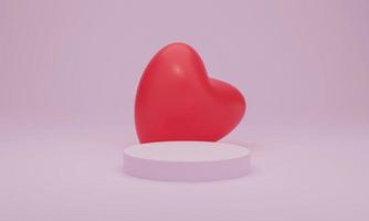 3d rendering. Red heart on pink podium on pastel background photo