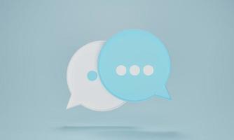 iconos de burbujas de chat o símbolo de signo de burbujas de voz sobre fondo azul pastel. concepto de chat, comunicación o diálogo. ilustración de representación 3d. foto