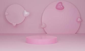 3d render. Pink heart and podium stand to show product display on pastel color background. photo