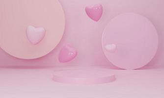 3d render. Pink heart and podium stand to show product display on pastel color background photo