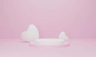 3d render. Pink heart and podium stand to show product display on pastel color background. photo