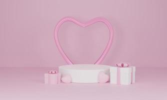 3d render. Heart and gift box with podium stand to show product display on pastel color background photo