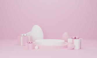 3d render. Heart and gift box with podium stand to show product display on pastel color background photo
