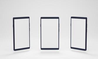 maqueta de teléfono inteligente con diferentes vistas en perspectiva. pantallas móviles con una pantalla en blanco sobre fondo blanco. procesamiento 3d foto