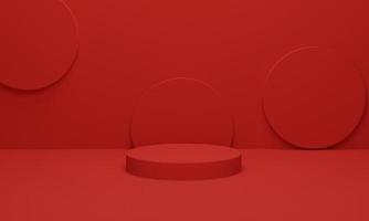 podio del cilindro sobre fondo rojo. plataforma geométrica de escena mínima abstracta. podio en forma de exhibición de productos. procesamiento 3d, ilustración 3d. foto