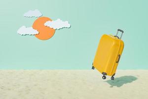 suitcase floating on beach sand with artificial sky background photo