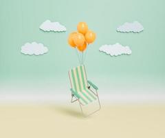 beach chair floating with balloons on a minimal background photo