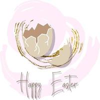 broken egg on  texture background isolated vector hand drawn happy easter greeting card