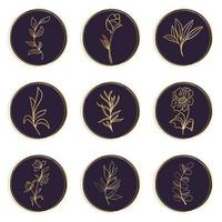 Set gold icons herbs and flowers vector