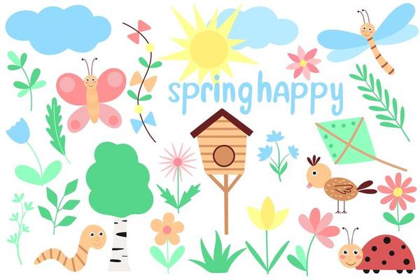 Baby spring set hand drawn vector illustration