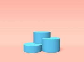 Podium, pedestal or platform blue color on pink background. Abstract illustration of simple geometric shapes. 3D rendering. photo