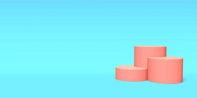 Podium, pedestal or platform pink color on blue background. Abstract illustration of simple geometric shapes. 3D rendering. photo