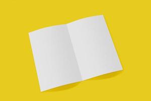Mockup vertical booklet, brochure, invitation isolated on a yellow background with soft cover and realistic shadow. 3D rendering. photo
