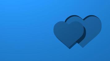 Two silhouette stylized heart cut out of paper. Love concept, valentines day. Stylish minimal abstract horizontal scene, place for text. Trendy classic blue color. 3D rendering photo