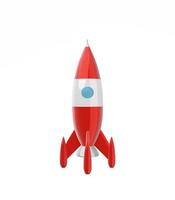 Toy space rocket red and white colors on a white background isolated. Sci-fi illustration. 3d rendering. photo