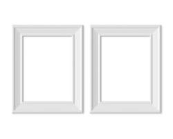 Set 2 3x4 Vertical Portrait picture frame mockup. Realisitc paper, wooden or plastic white blank . Isolated poster frame mock up template on white background. 3D render. photo