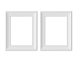 Set 2 3x4 Vertical Portrait picture frame mockup. Realisitc paper, wooden or plastic white blank . Isolated poster frame mock up template on white background. 3D render. photo