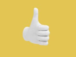 Cartoon hand thumb up. Illustration on yellow color background. 3D-rendering. photo