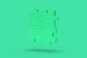 Blue puzzle on a green background. Abstract image. Minimal concept problem business. 3D render. photo