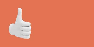 Cartoon hand thumb up. Illustration on red color background. 3D-rendering. photo