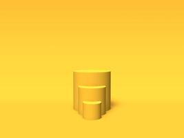 Podium, pedestal or platform gold color on yellow background. Abstract illustration of simple geometric shapes. 3D rendering. photo