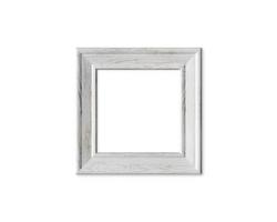 1x1 square old wooden frame mockup. Realisitc painted white wood sign . Isolated picture frame mock up template on white background. 3D render. photo