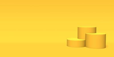 Podium, pedestal or platform gold color on yellow background. Abstract illustration of simple geometric shapes. 3D rendering. photo