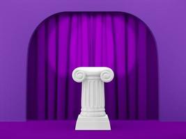 Abstract podium column on the fuchsia background arch with fuchsia curtian. The victory pedestal is a minimalist concept. 3D rendering. photo
