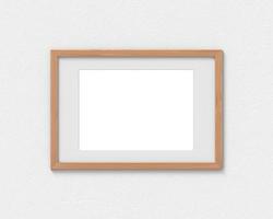 Horizontal wooden frames mockup with a border hanging on the wall. Empty base for picture or text. 3D rendering. photo