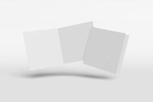 folleto cuadrado de dos maquetas, folleto, invitación aislado en un fondo blanco con tapa dura y sombra realista. representación 3d foto