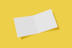 Mockup square booklet, brochure, invitation isolated on a yellow background with hard cover and realistic shadow. 3D rendering.