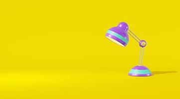 Table lamp cartoon style bright violet color yellow background. Minimalistic concept decor classroom, office, nursery. 3D rendering photo