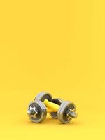 Two shiny iron isolated dumbbells. 3D rendering photo