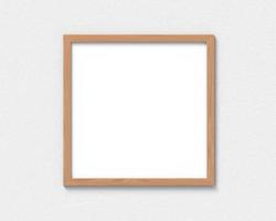 Square wooden frames mockup hanging on the wall. Empty base for picture or text. 3D rendering. photo