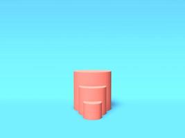 Podium, pedestal or platform pink color on blue background. Abstract illustration of simple geometric shapes. 3D rendering. photo