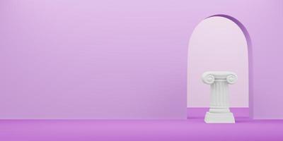 Abstract podium column on the fuchsia background with arch. The victory pedestal is a minimalist concept. Free space for text. 3D rendering. photo