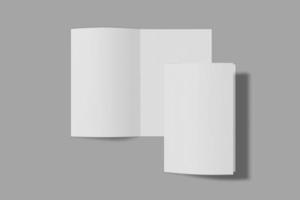 Two Mockup vertical booklet, brochure, invitation isolated on a grey background with soft cover and realistic shadow. 3D rendering. photo