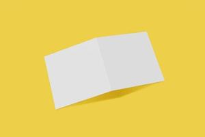 Mockup square booklet, brochure, invitation isolated on a yellow background with hard cover and realistic shadow. 3D rendering. photo