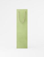 Eco packaging mockup bag kraft paper with handle front side. Tall narrow green template on white background promotional advertising. 3D rendering photo