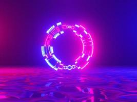 Neon glowing gate, portal, entrance, abstract blue and pink background. 3d rendering. photo