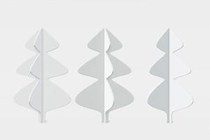 Set of Christmas trees stylish shapes made from white paper, wood. Concept illustration pine on a light background, greeting card, congratulation, invitation. 3D rendering photo