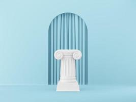 columna de podio abstracta sobre fondo azul con arco. el pedestal de la victoria es un concepto minimalista. representación 3d foto